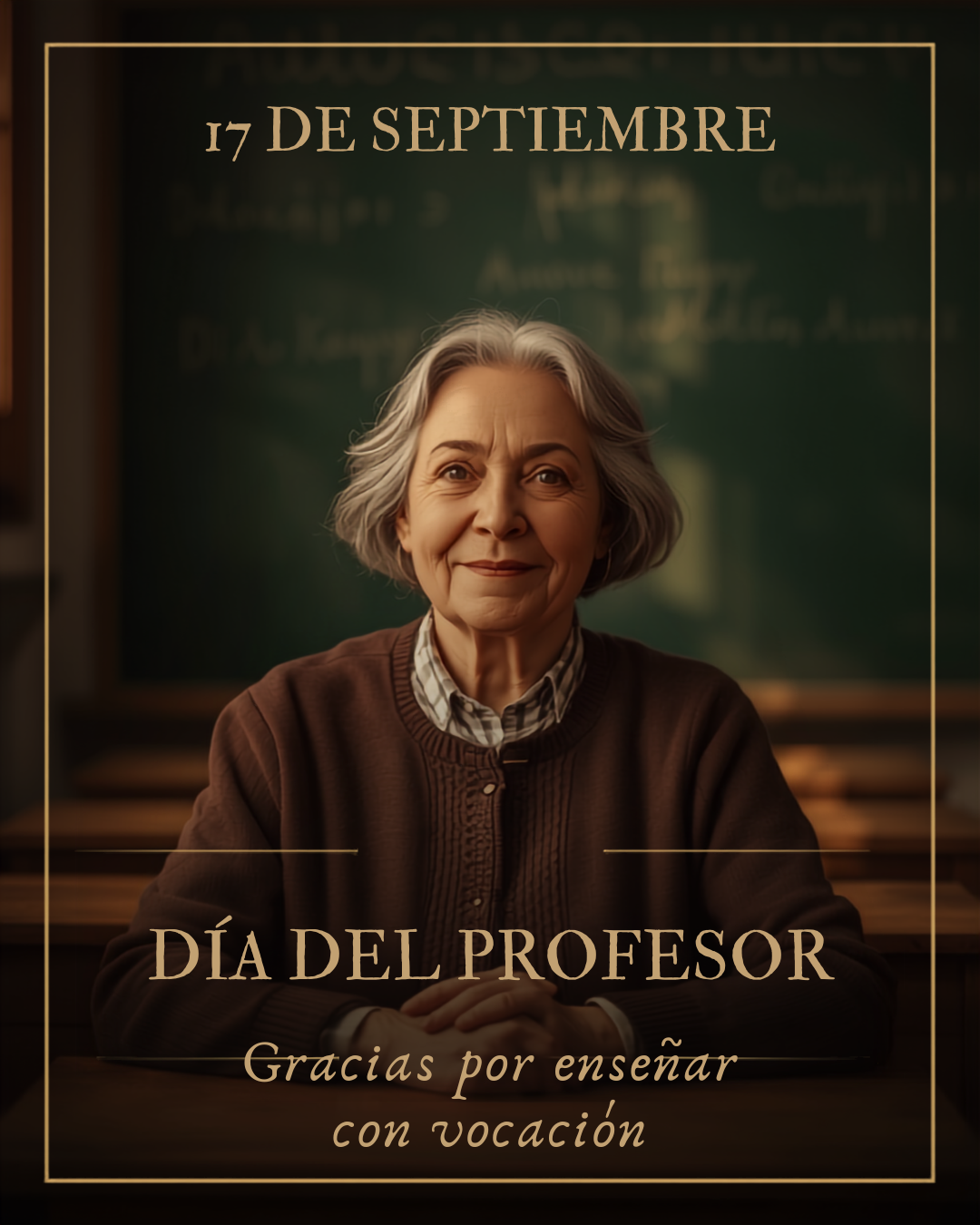 Día del Profesor: profesora sonriente en el aula