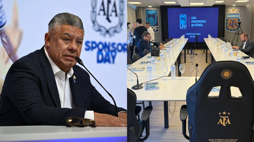 Claudio Tapia y la mesa de la asamblea de la Liga Profesional que aprobó el formato del torneo 2027