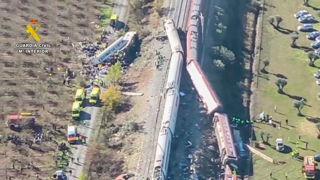 Vista aérea de la zona del choque de trenes en Toledo, cerca de Urda