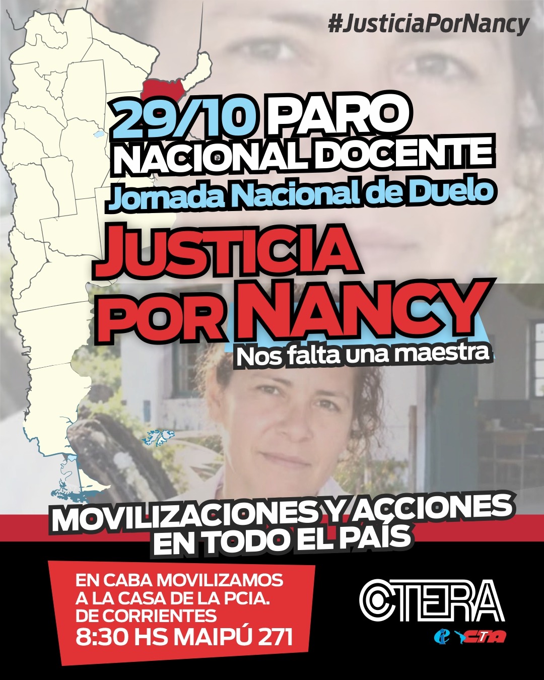 Placa de CTERA que convoca al paro nacional docente del 29 de octubre