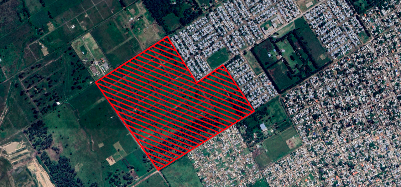 Predio de Florencio Varela: vista aérea del terreno del ex Pro.Cre.Ar marcado en rojo